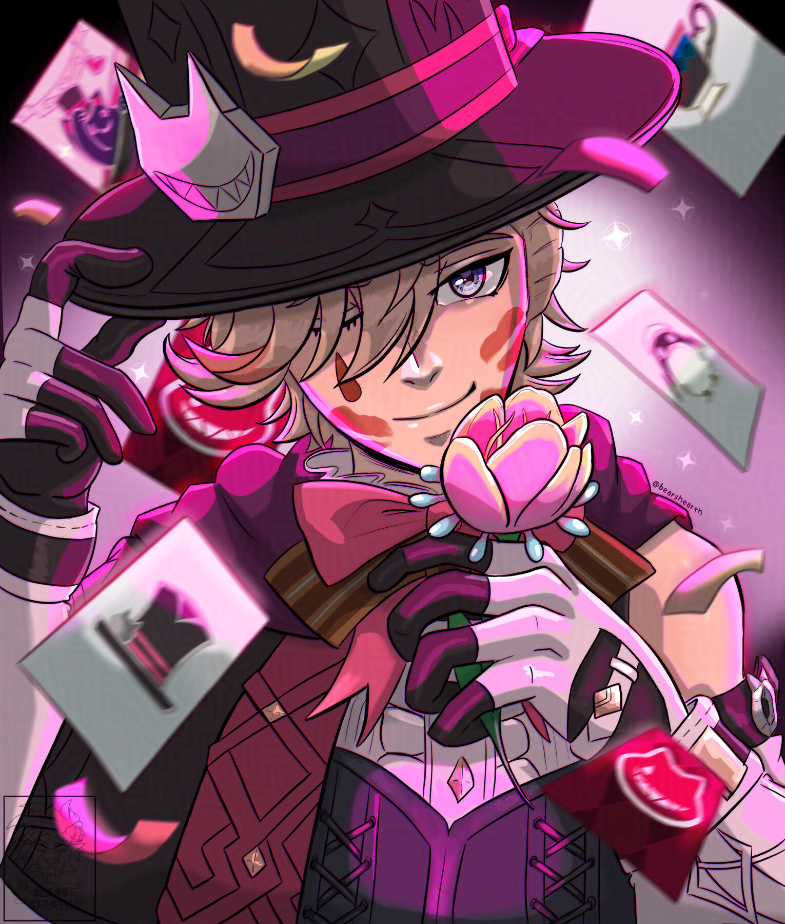 Rainbow Rose Fanart of Lyney from &quot;Genshin Impact&quot;, created for Lyney&#39;s birthday (2025) - digital