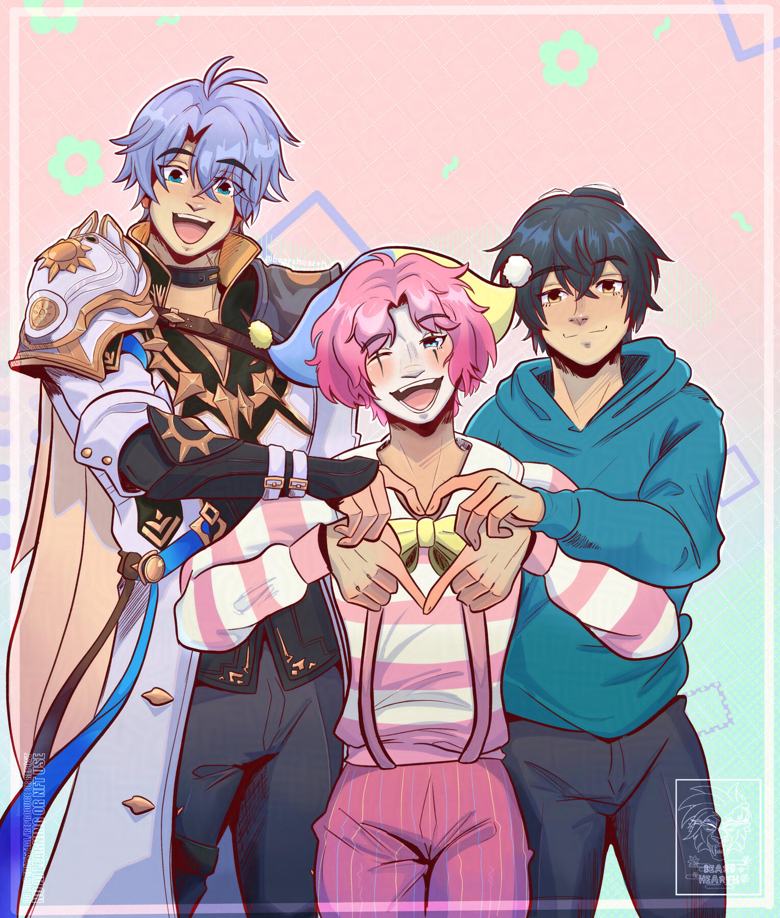 Gift Art for Toodles Fanart of Phainon from "Honkai Star Rail", Toodles the Clown and Miyano from "Sasaki and Miyano" (2025) - digital