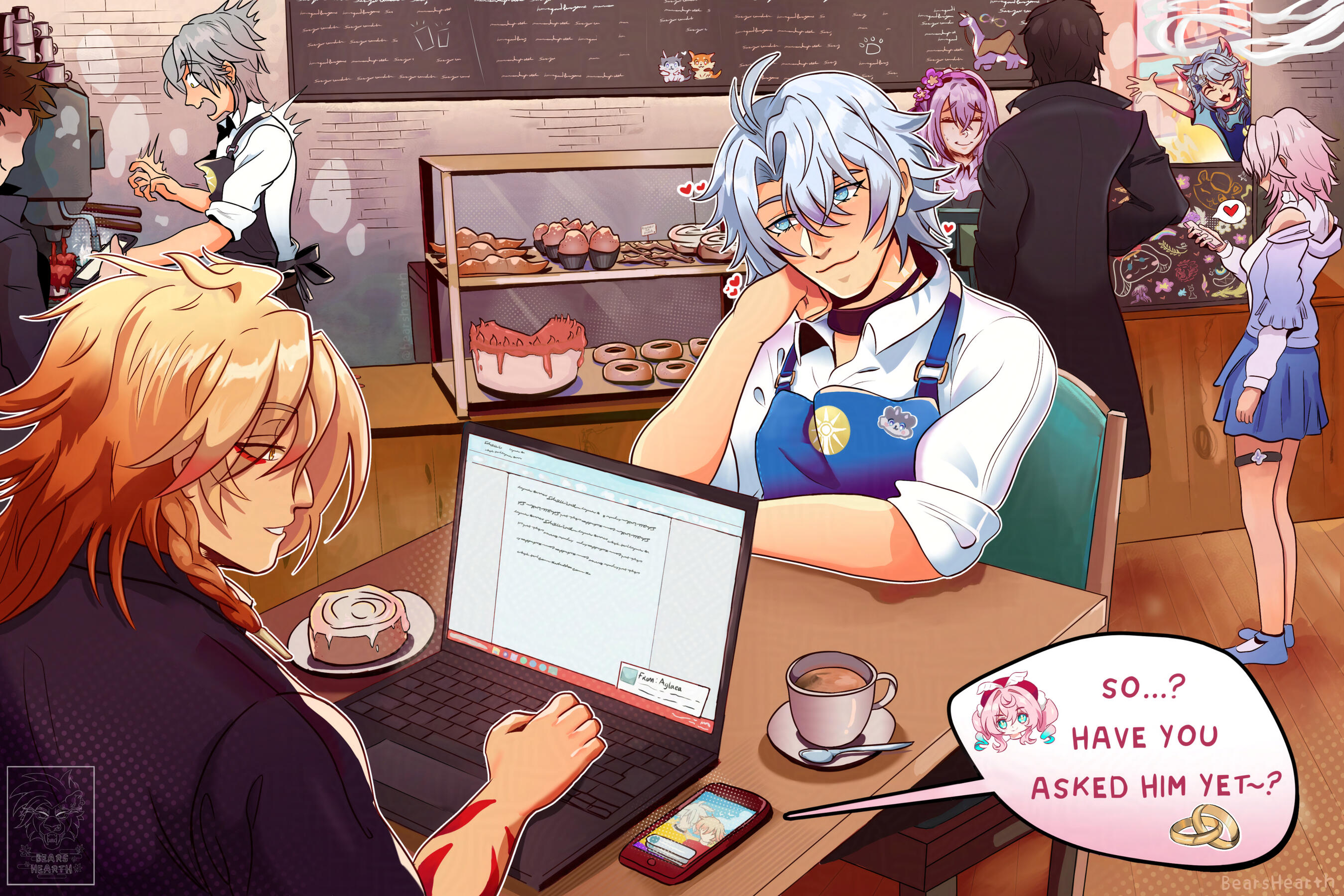 "More coffee?" Fanart for the community event dedicated to the relationship between Phainon and Mydei from "Honkai Star Rail" (2026) - digital